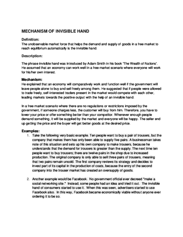 (DOC) MECHANISM OF INVISIBLE HAND Definition Aqib Arif Academia.edu