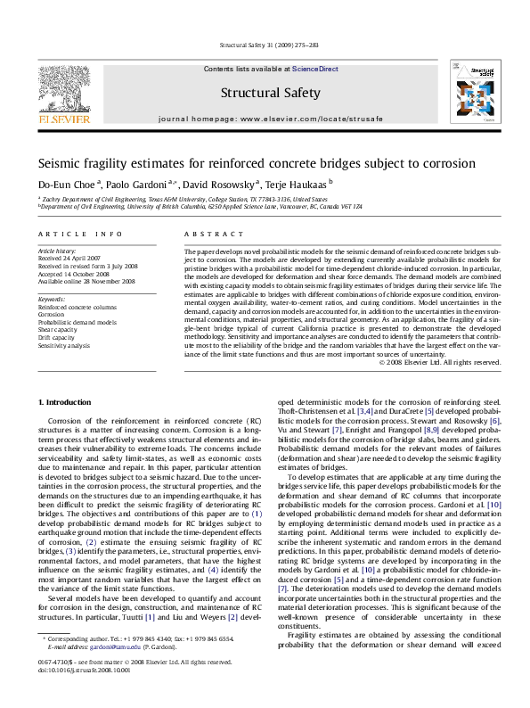 (PDF) Choe et al Seismic fragility of RC bridge with corrosion