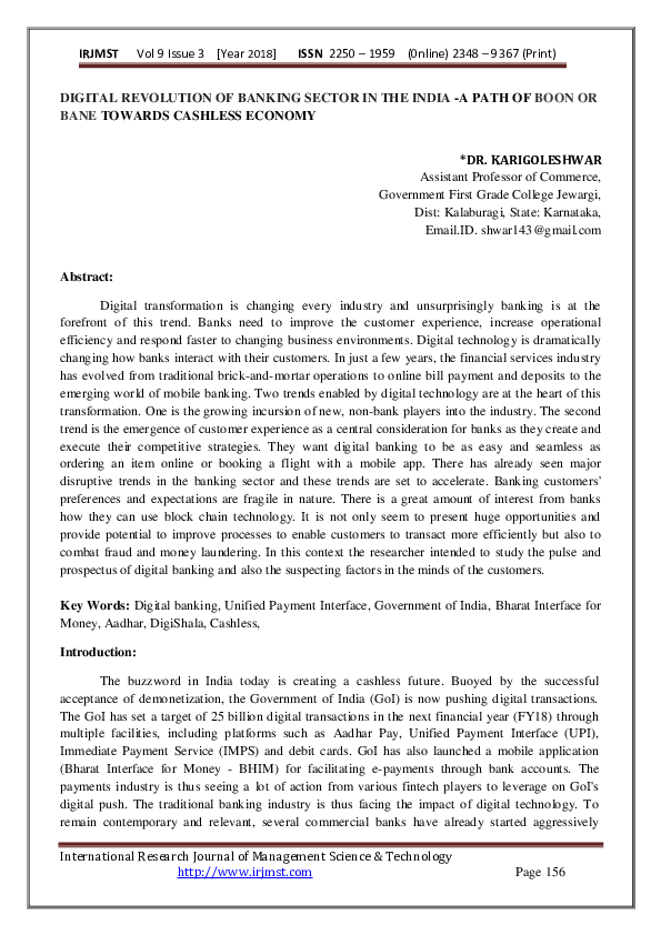 (PDF) DIGITAL REVOLUTION OF BANKING SECTOR IN THE INDIA -A PATH OF BOON ...