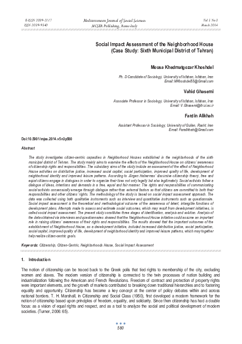 (PDF) Social Impact Assessment of the Neighborhood House (Case Study ...