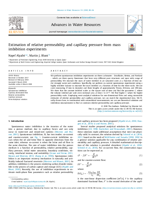 (PDF) Estimation of relative permeability and capillary pressure from ...