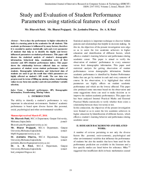 (PDF) Study and Evaluation of Student Performance Parameters using ...