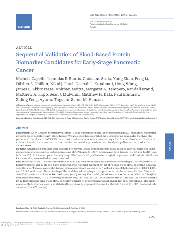 (PDF) Sequential Validation of Blood-Based Protein Biomarker Candidates ...