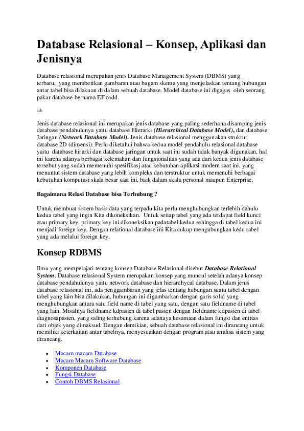 (DOC) Database Relasional – Konsep, Aplikasi dan Jenisnya