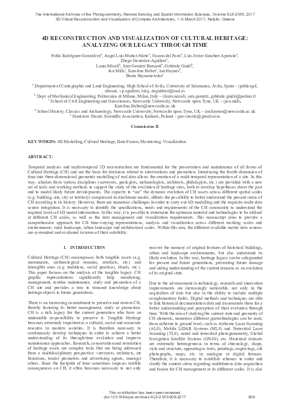 (PDF) 4D RECONSTRUCTION AND VISUALIZATION OF CULTURAL HERITAGE ...