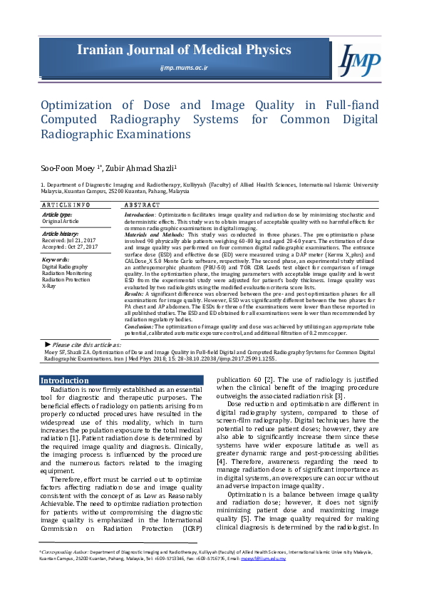 (PDF) Optimization of Dose and Image Quality in Full-Field and Computed ...