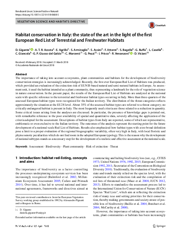 (PDF) VEGETATION SCIENCE AND HABITATS DIRECTIVE Habitat conservation in