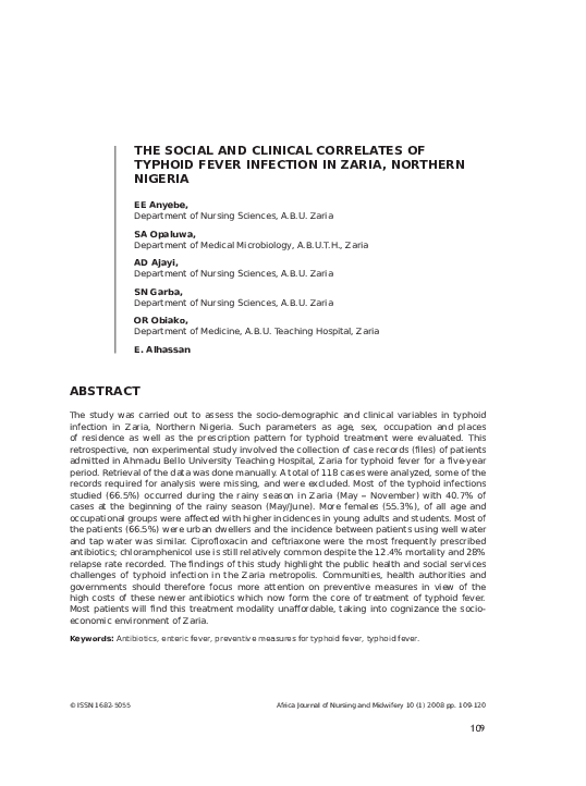 (PDF) The_Social and Clinical Correlates of Typhoid Fever Infection In ...