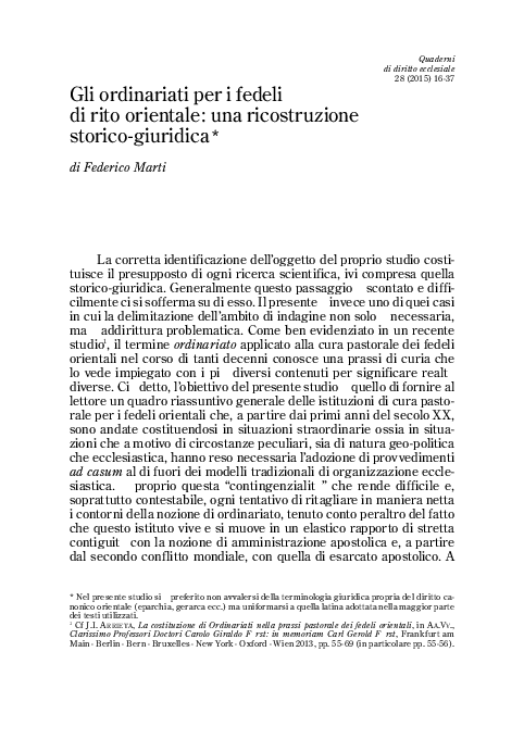 (PDF) Gli ordinariati per i fedeli di rito orientale una ricostruzione