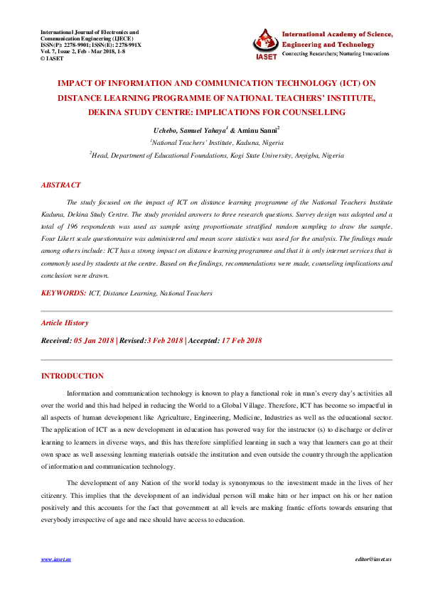 (PDF) IMPACT OF INFORMATION AND COMMUNICATION TECHNOLOGY (ICT) ON ...
