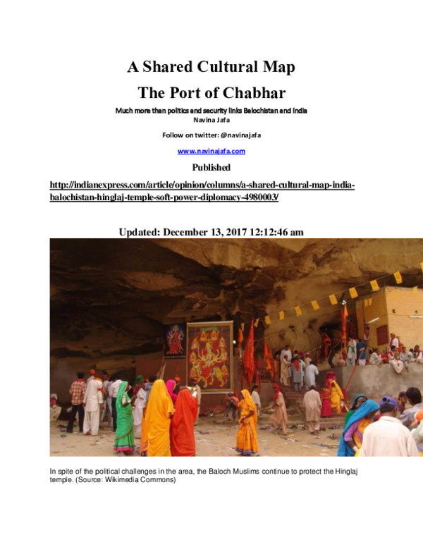 (PDF) A Shared Cultural Map The Port of Chabhar