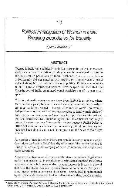(PDF) Political Participation of Women in India Breaking Boundaries for ...