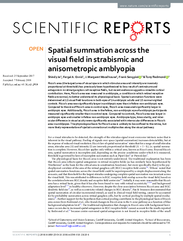 (PDF) Spatial summation across the visual field in strabismic and ...