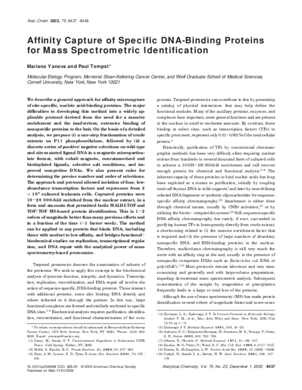(PDF) Affinity capture of specific DNA-binding proteins for mass ...