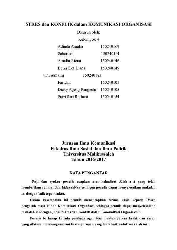 Doc Stres Dan Konflik Dalam Komunikasi Organisasi Ritnan Fausar188 Academia Edu