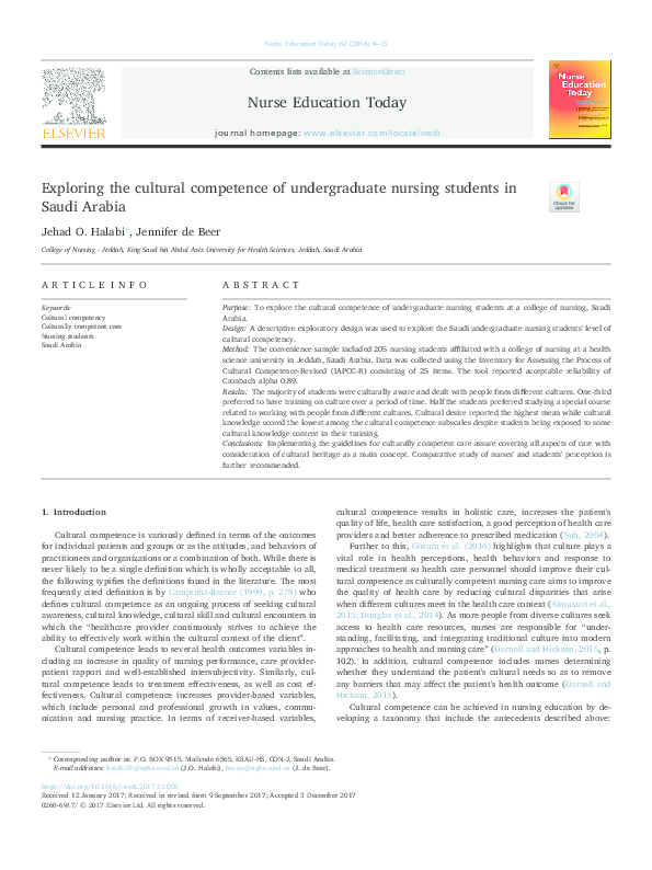 (PDF) Exploring the cultural competence of undergraduate nursing ...