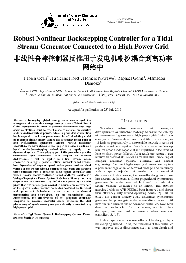 (PDF) Robust Nonlinear Backstepping Controller for a Tidal Stream ...