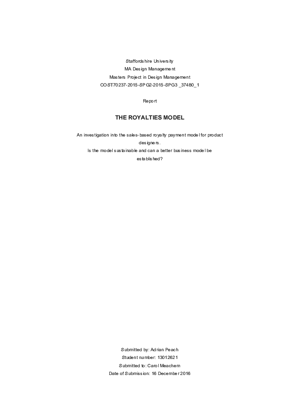 (PDF) Masters Project in Design Management THE ROYALTIES MODEL