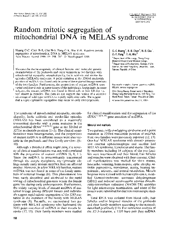 (PDF) Random mitotic segregation of mitochondrial DNA in MELAS syndrome