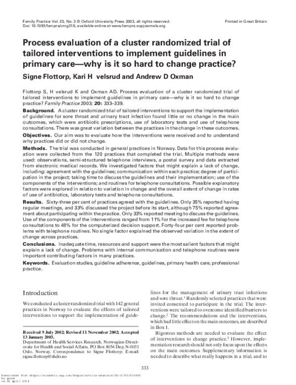 (PDF) Process evaluation of a cluster randomized trial of tailored ...