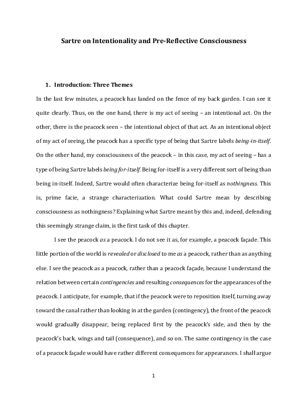 (PDF) Sartre on Intentionality and Pre-Reflective Consciousness
