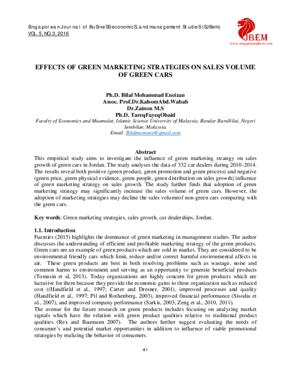 (PDF) EFFECTS OF GREEN MARKETING STRATEGIES ON SALES VOLUME OF GREEN