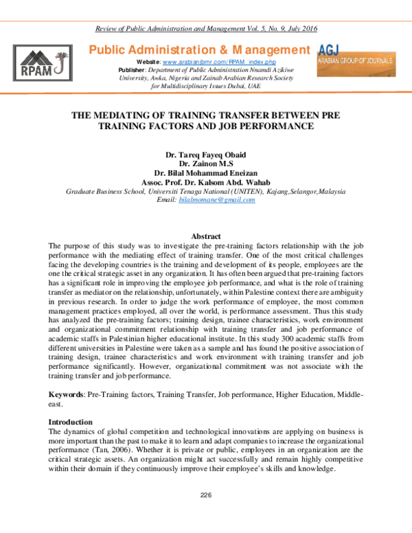 (PDF) Public Administration & Management THE MEDIATING OF TRAINING ...