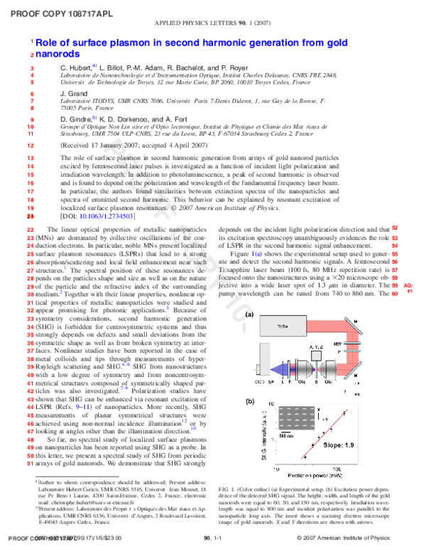 (PDF) Role of surface plasmon in second harmonic generation from gold ...