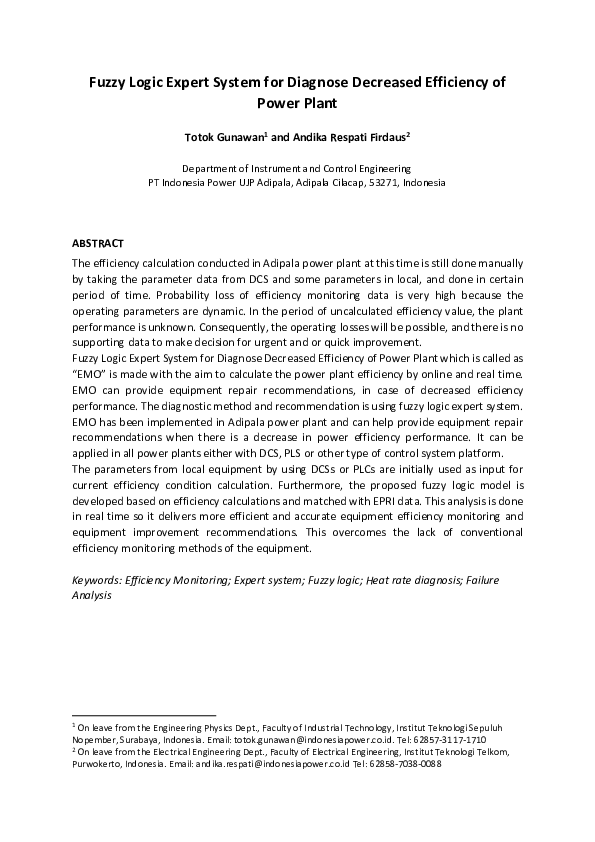 (PDF) Fuzzy Logic Expert System for Diagnose Decreased Efficiency of ...