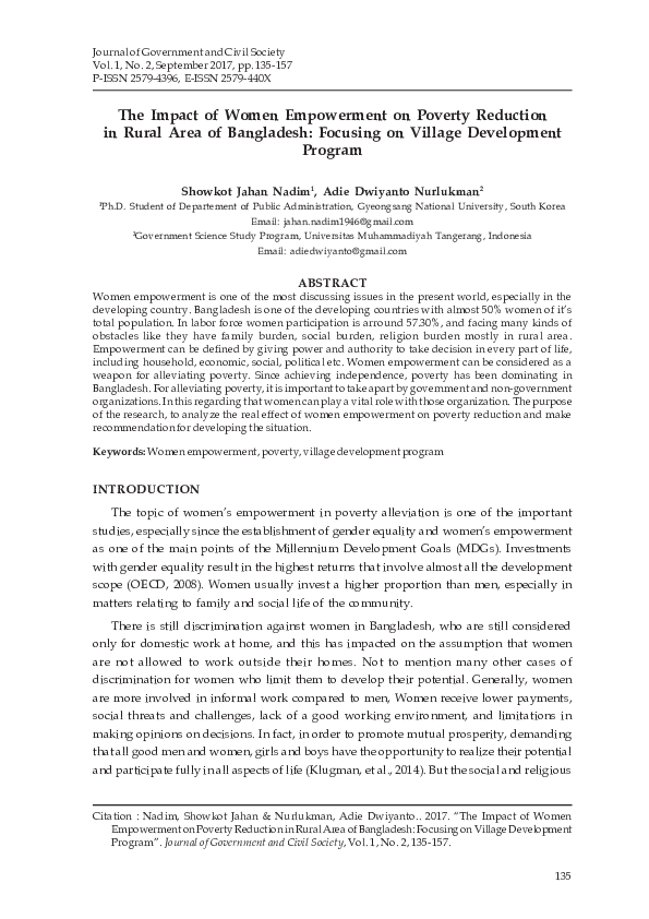 (PDF) The Impact of Women Empowerment on Poverty Reduction in Rural ...