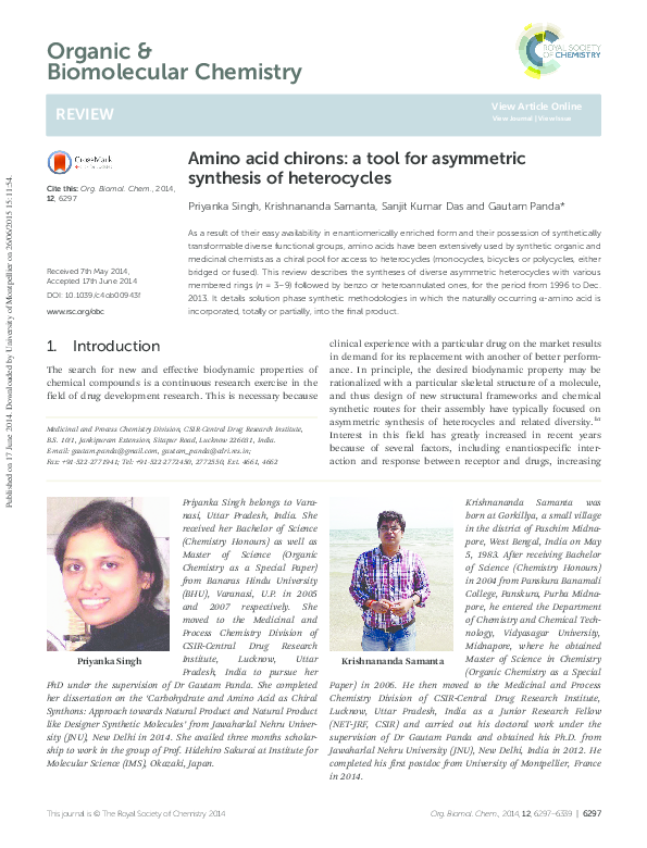 (PDF) Amino acid chirons: a tool for asymmetric synthesis of heterocycles