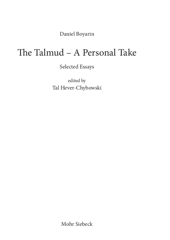 First page of “The Talmud – A Personal Take. Selected and edited by Tal Hever-Chybowski”