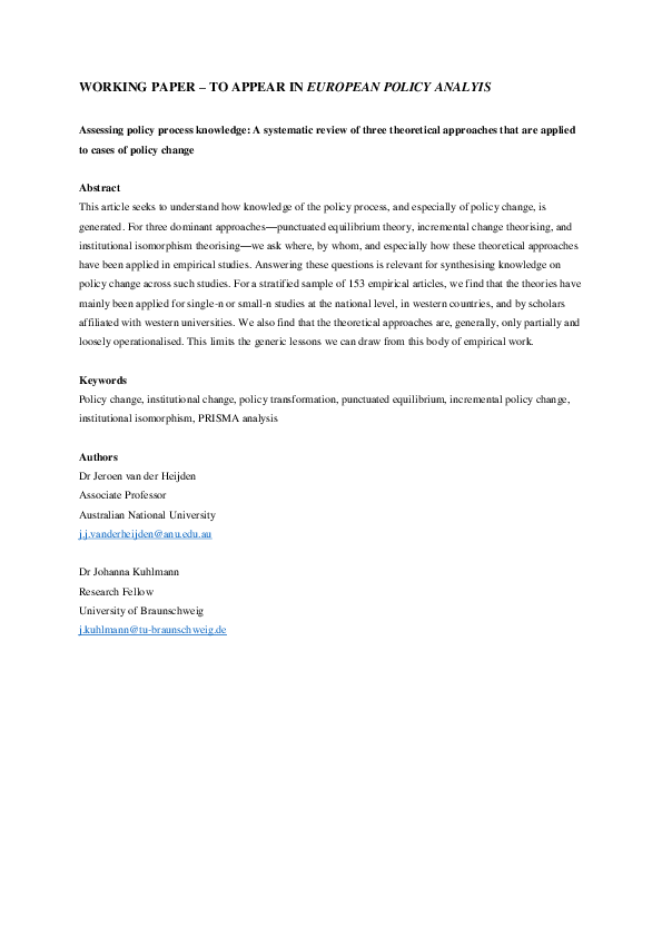(PDF) Assessing policy process knowledge: A systematic review of three ...