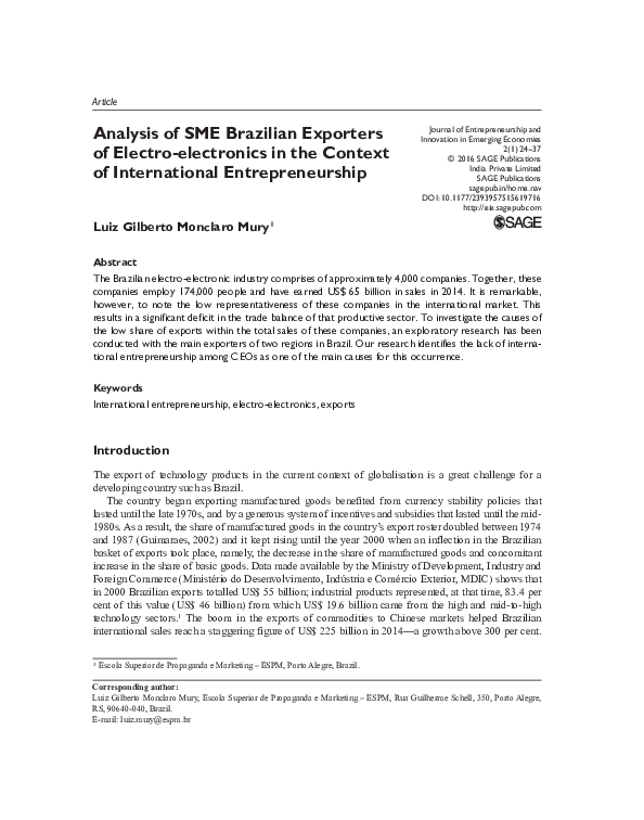 (PDF) Analysis of SME Brazilian Exporters of Electro-electronics in the ...