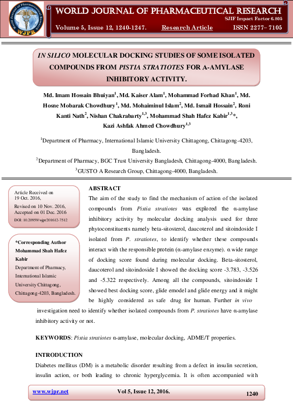 (PDF) IN SILICO MOLECULAR DOCKING STUDIES OF SOME ISOLATED COMPOUNDS ...