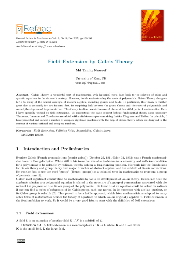 (PDF) Field Extension by Galois Theory Md. Taufiq Nasseef Academia.edu
