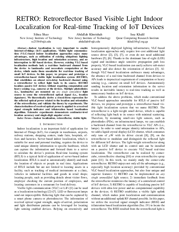 (PDF) RETRO: retroreflector based visible light indoor localization for ...