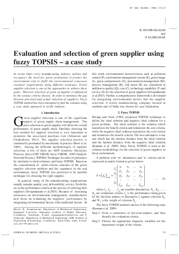 (PDF) Evaluation and selection of green supplier using fuzzy TOPSIS – a ...
