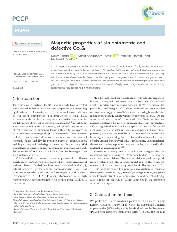 (PDF) Magnetic properties of stoichiometric and defective Co 9 S 8