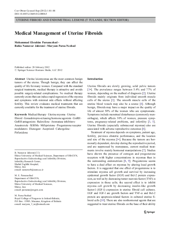 (PDF) Medical Management of Uterine Fibroids
