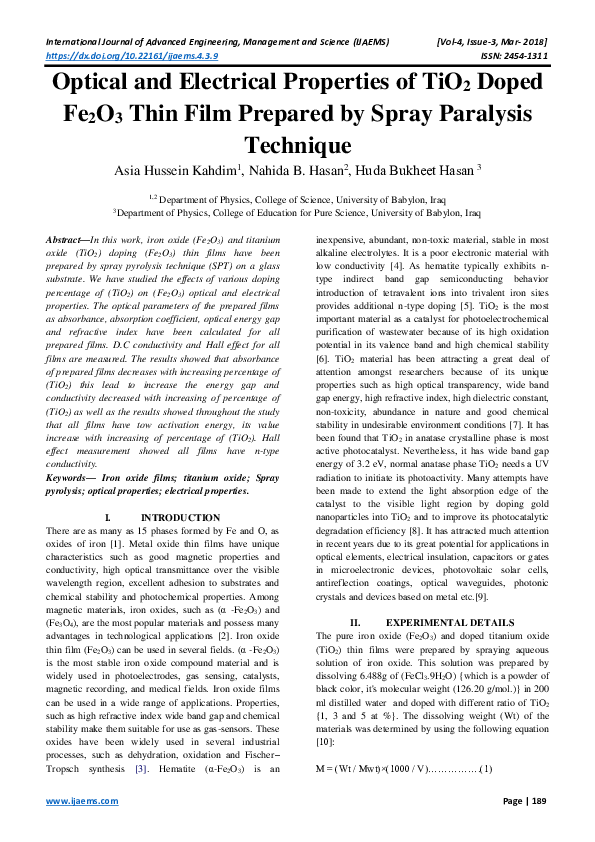 (PDF) Optical and Electrical Properties of TiO 2 Doped Fe 2 O 3 Thin ...