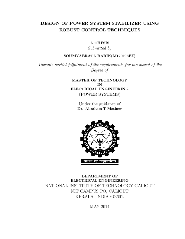 (PDF) DESIGN OF POWER SYSTEM STABILIZER USING ROBUST CONTROL TECHNIQUES