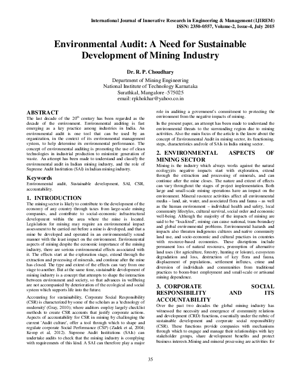 PDF) Environmental Audit: A Need for Sustainable Development of 