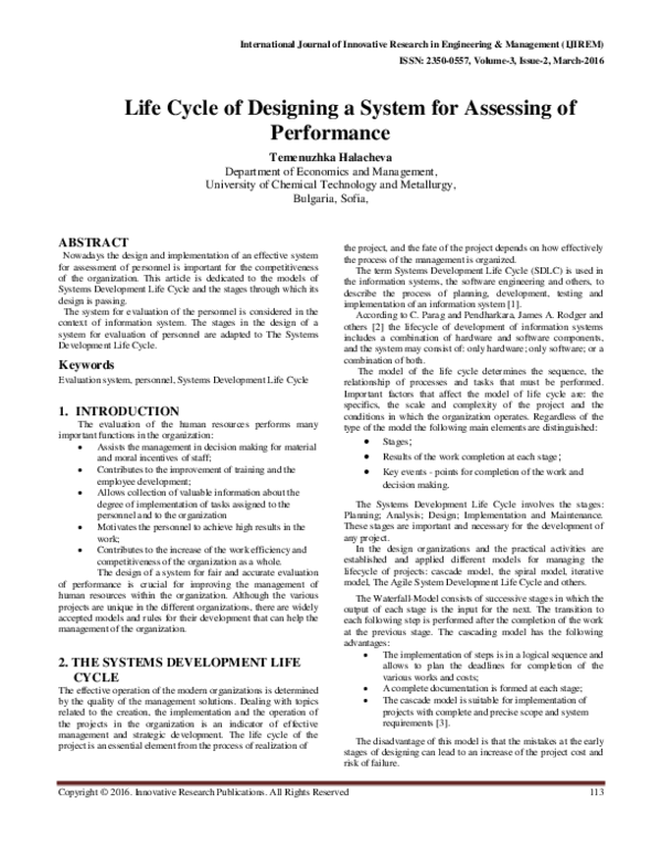 (PDF) Life Cycle of Designing a System for Assessing of Performance