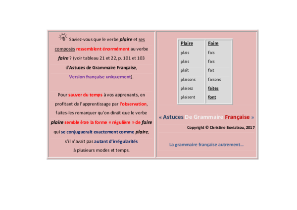 (PDF) Faire - plaire (Astuces de Grammaire Française - C. BOVIATSOU.pdf