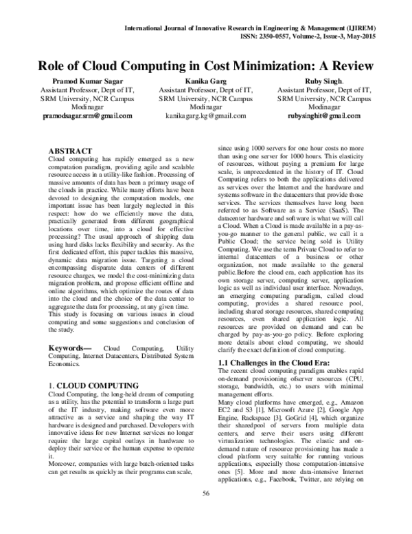 (PDF) Role of Cloud Computing in Cost Minimization: A Review