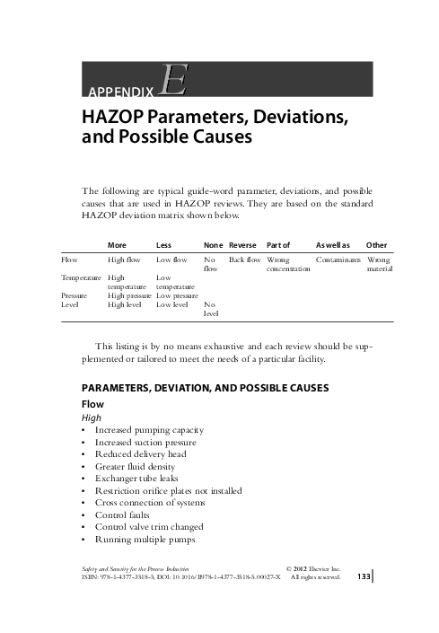 (PDF) HAZOP Parameters, Deviations, and Possible Causes