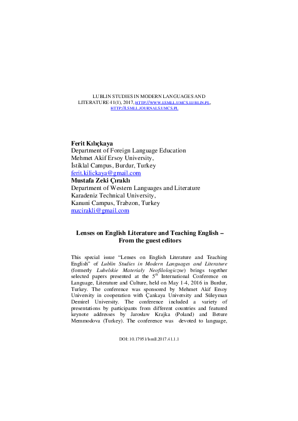 (PDF) Lenses on English Literature and Teaching English From the