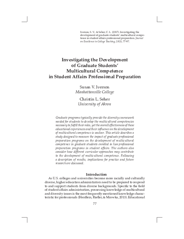 (PDF) Investigating the Development of Graduate Students' Multicultural ...
