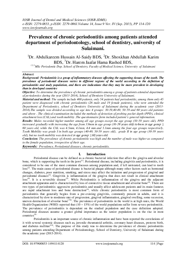 (PDF) Prevalence of chronic periodontitis among patients attended ...